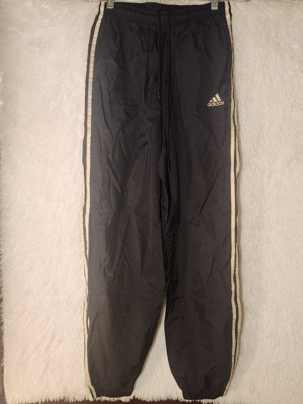adidas Black Track Pants with Cream Side Stripes Women Size Medium